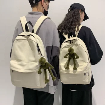 

Simple Cotton Canvas Backpack For Women Unisex Casual Shoulder School Book Bags Fashion Kawaii Backpacks For Teenage Girl