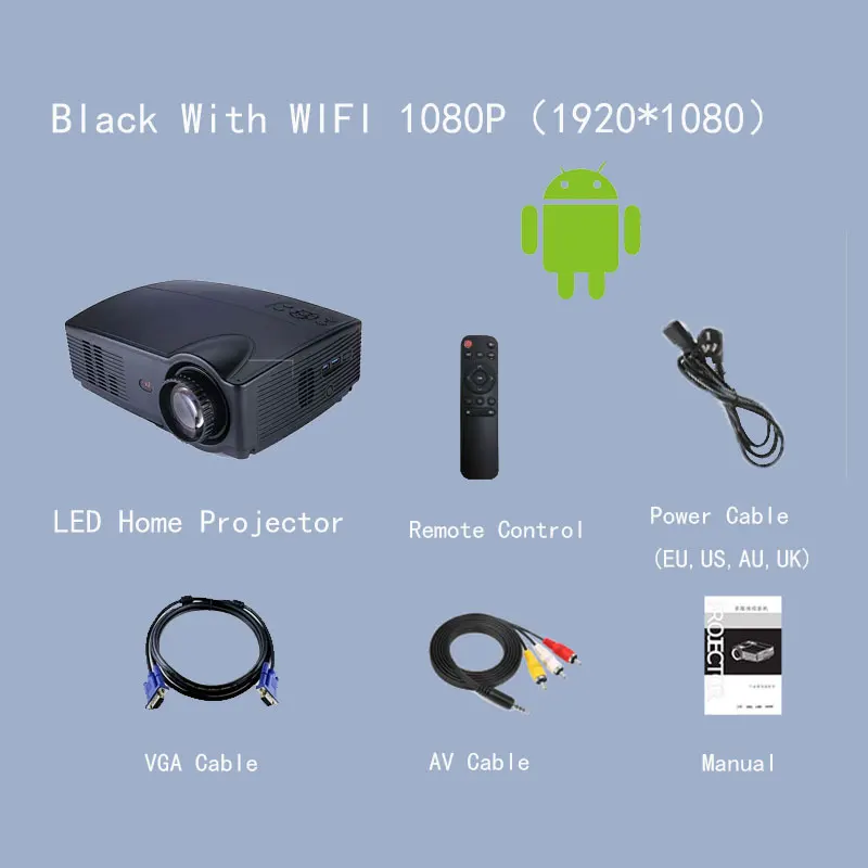 Android 6.0 WIFI Bluetooth Full HD LED Projector Resolution 1920x1080P for office Home Theater video Beamer Proyector best projector Projectors