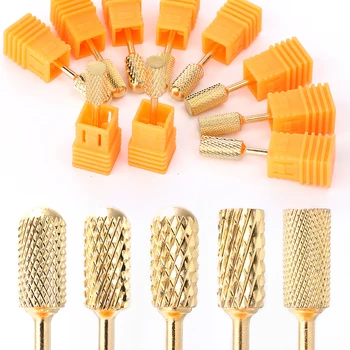

1pc Diamond Nail Drill Burr Gold Alloy Bits Milling Cutter Rotate Cylinder Nail File Manicure Dilling Bit Accessories LYXDJ01-10