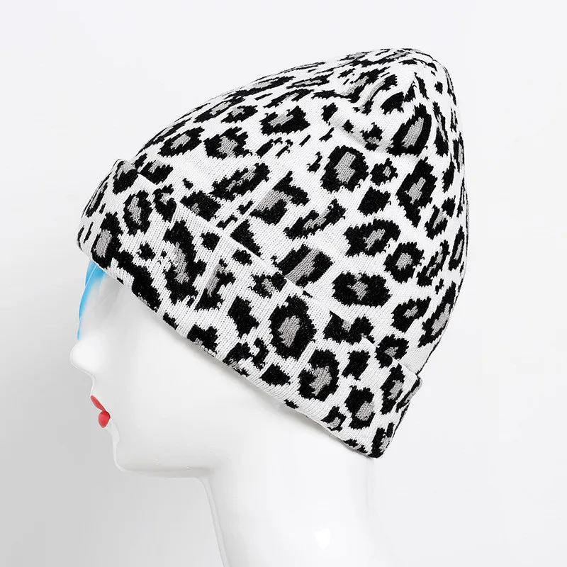 Зимняя вязаная шапка с леопардовым принтом, женская шапка, теплая шапка, Женская Повседневная шапка, новая модная мягкая шапка, унисекс