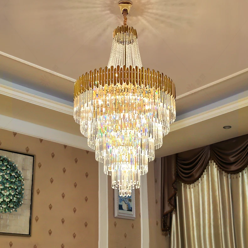 

LED Modern Crystal Chandeliers Lights Fixture American K9 Crystal Chandelier Big Stair Hanging Lamps Hotel Home Indoor Lighting