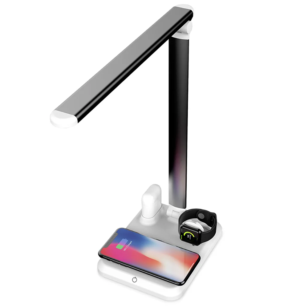  Qi Wireless Charger 4 In 1 LED Desk Lamp Light for IPhone XS XR X 8 Apple Watch 4 3 Airpods Samsung