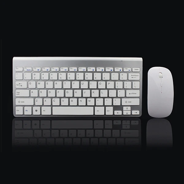2,4 ГГц ультра-тонкий Беспроводной клавиатура и Мышь комбо с мышь с приемником USB клавиатура Набор для Apple Планшетные ПК WindowsXP/7/8/10, серебристый