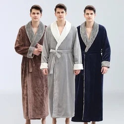 Men's Nightgown Oversized Fleece Dressing Gown Autumn Winter Home Robe Plus Velvet Warm Bathrobe For Men Thick Long Coat Robes