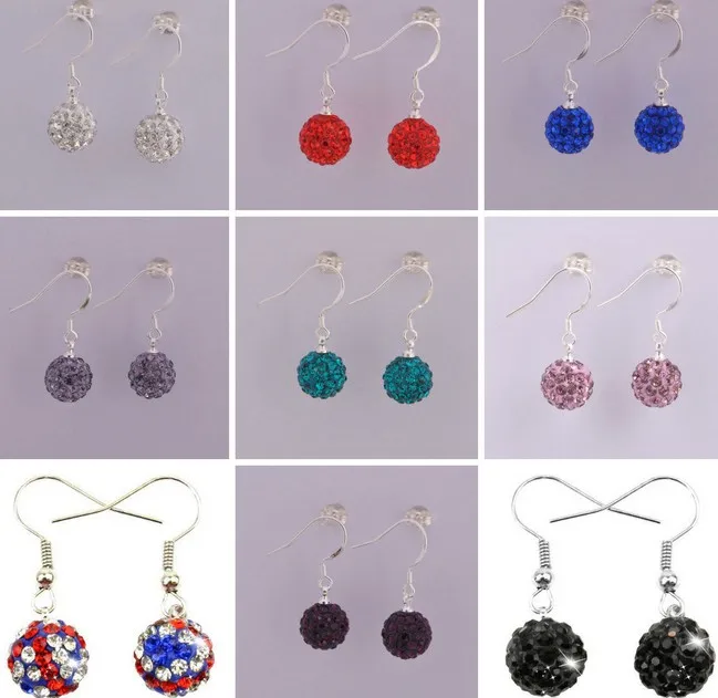 

free shipping mixed 10mm Colors To Choose Crystal Beads Silver Plated drop Earrings Mix lot wr23 jewelry