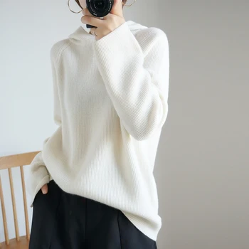 

New 2019 Autumn Winter Knitted Hoodies Women Cashmere Sweater Hoodie Knitted Hoodie Sweatshirt Women