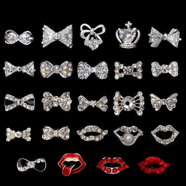 

Nail Art Rhinestone Gems Metal AB Crystal Glitter Crown Lip Bowknot Triangle 3D Tips Manicure Tools Decoration DIY Design