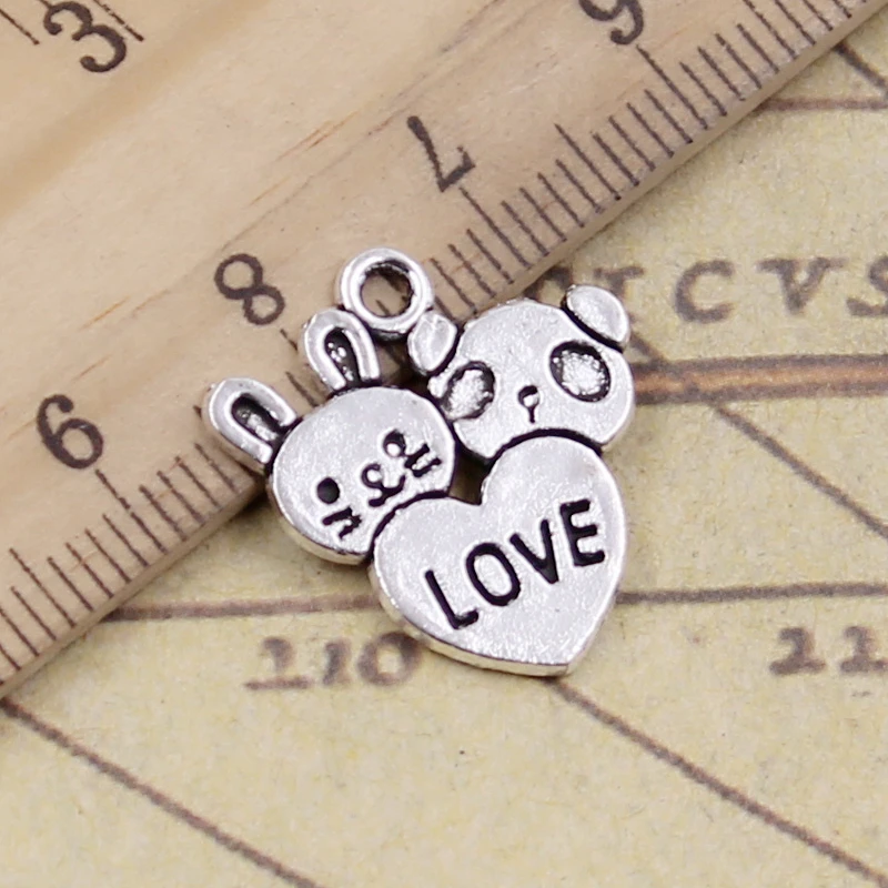 

10pcs Charms rabbit bunny panda love heart 20x18mm Tibetan Silver Plated Pendants Antique Jewelry Making DIY Handmade pendant