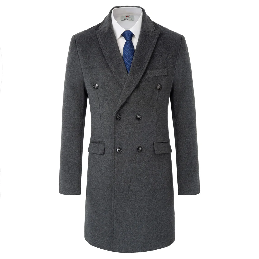 Hot New Wool Blends Trench Coat Men Fashion Pocket Lapel Collar Mens jacket Male Double Breasted Coats Outwear Plus Size