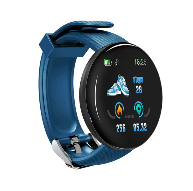 Новинка, D18, водонепроницаемые, Bluetooth, смарт-браслет, Смарт-часы, пульсометр, кровяное давление, фитнес-трекеры, спортивные Смарт-часы - Цвет: Синий