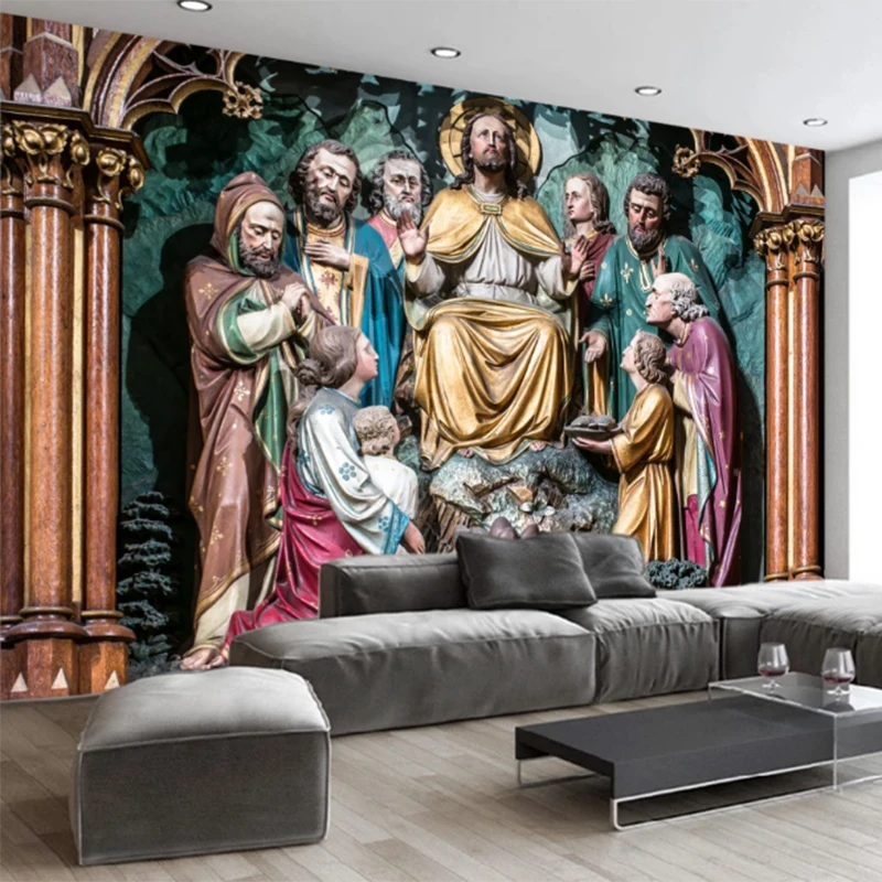 

2020 European Style 3D Wallpaper Stereo Christian Jesus Character Background Wall For Living Room Bedroom Decoration papel pinta