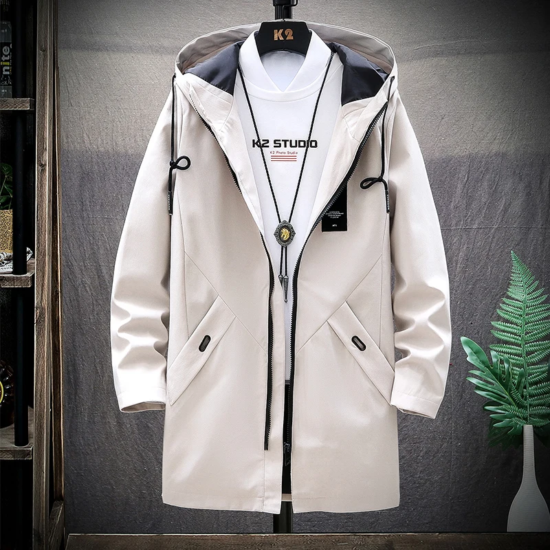 

Mens Long Coats Plus Size 4XL Fashion Trench Male Hooded Jacket Brand Clothing Casual Men Slim Trench Coat Spring Autumn