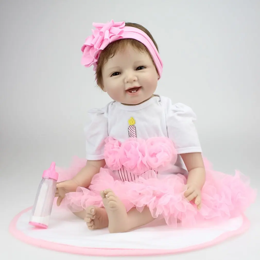 

NPK 55CM Smile Face Bebe Reborn Doll Lifelike Soft Silicone Reborn Baby Dolls Toys For Girls Birthday Gift Fashion Baby Dolls