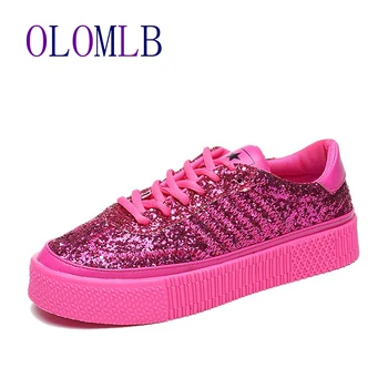 

Women Crystal Flat Shoes 2020 Fashion Glitter Lace Up Ladies Casual Shoes Comfortable Round Toe Platform Sneakers A677