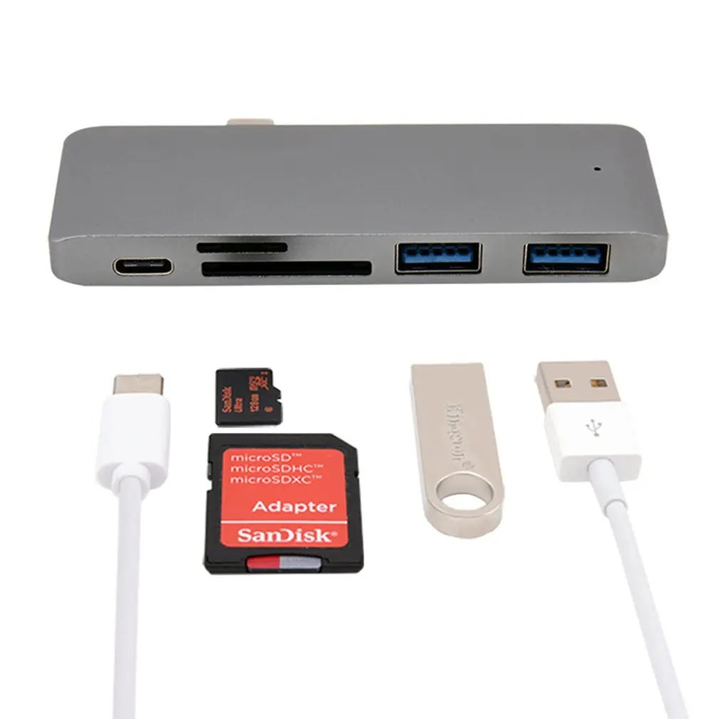 Тип-c концентратор USB-C адаптер 5 портов type C концентратор с зарядка PD USB 3,0 порт SD/микро кардридер для MacBook Pro док-станция