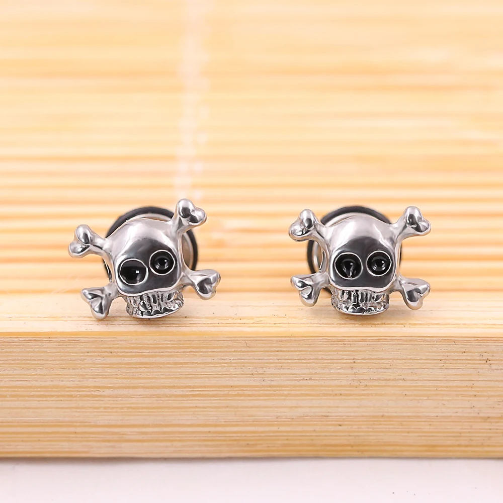 Мужские Женские Унисекс скрещённые кости и череп серьги-гвоздики Нержавеющая сталь панк хип-хоп Рок закручивающаяся задняя часть серьги-гвоздики для Хэллоуина подарки