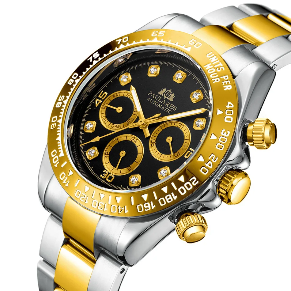 Luxury Brand Gold Watch Stainless Steel Diamonds Stone Fashion Sports Watch Automatic Watch Men Mechanical Watch Reloj Hombre