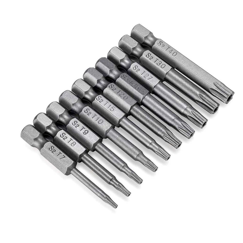 

10pcs 1/4 inch Torx Head Screwdriver Bit Set Magnetic Security Tamper Proof Hand Tools S2 Dor Manual Electric Screwdriver T7-T40