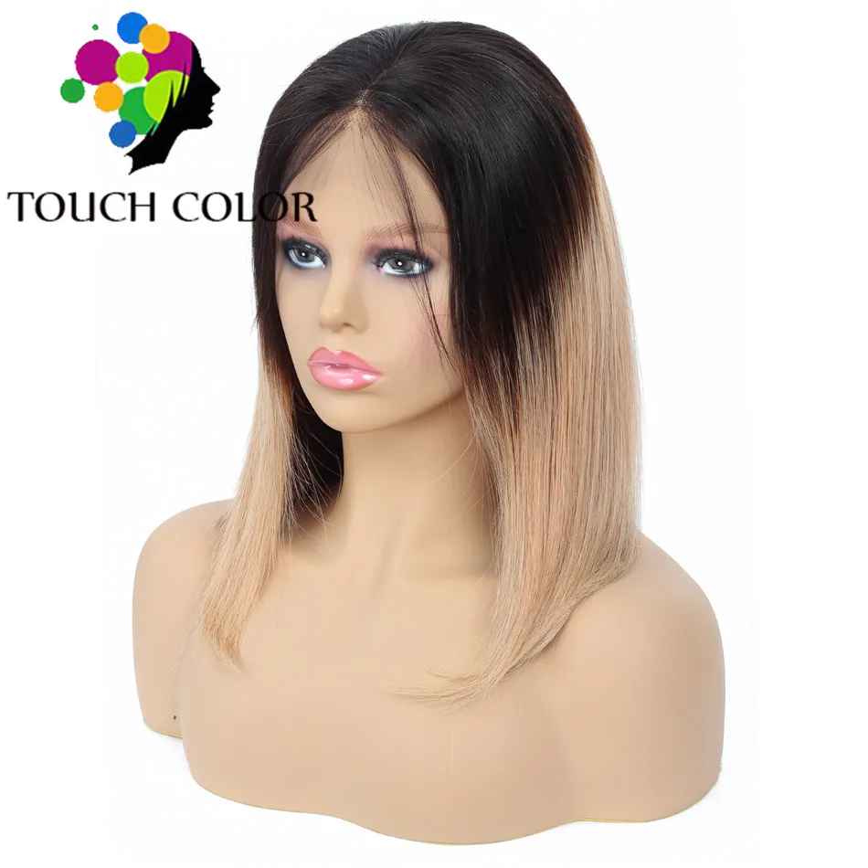 Короткие парики из натуральных волос на шнурках, прямое, Омбре, парик из натуральных волос для черных женщин, бразильские волосы remy, парик из волос Блонд, голубой, розовый