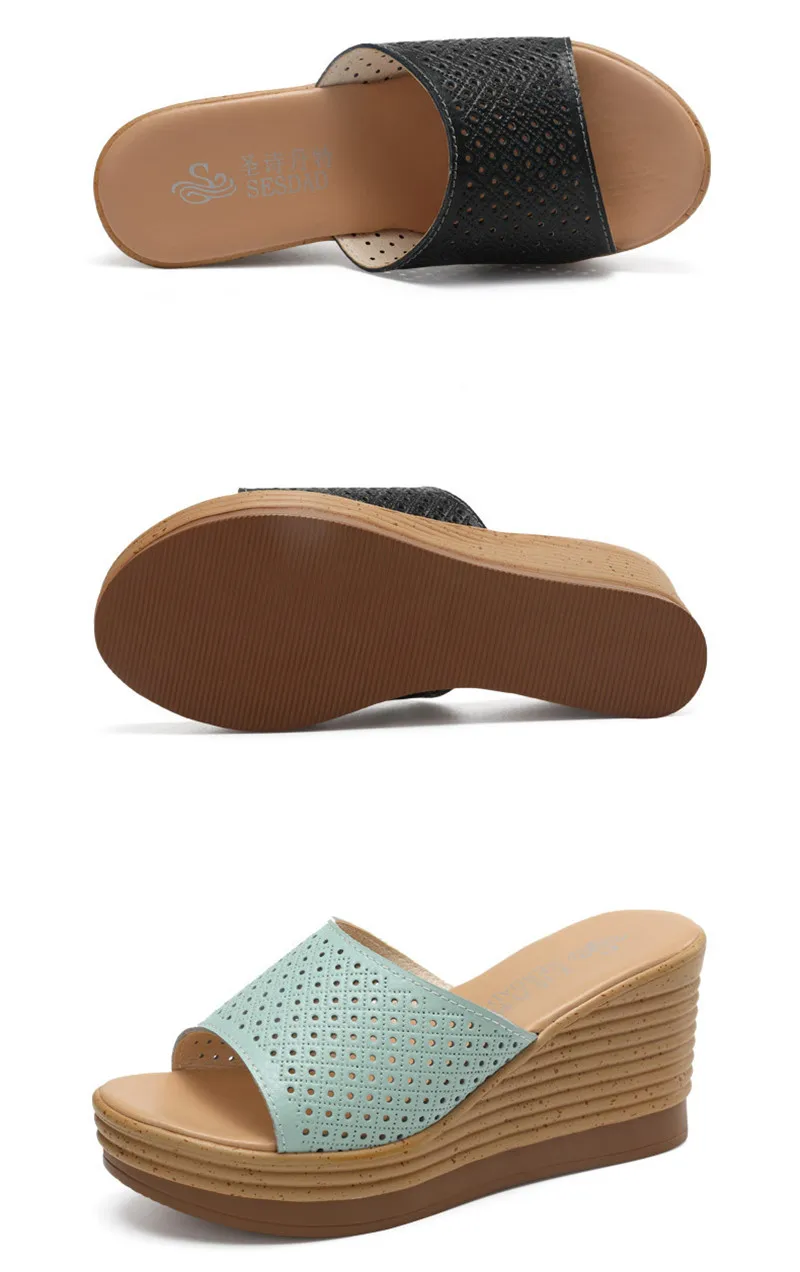 Summer Women Wedges Slippers Genuine Leather Ladies Platform Slides Open Toe Slip On Female High Heels Sandals Shoes Size 34-40 (3)