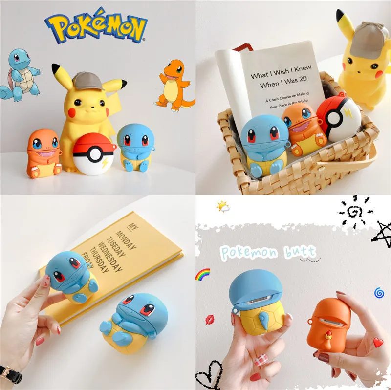 

3D New Cute Cartoon Anime Squirtle Silicone Bluetooth Headset Case For Apple Airpods 1 2 Cover Fundas Accessories With Keychain