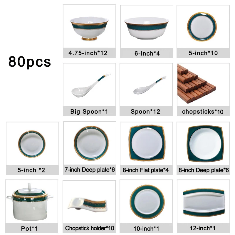 80 шт. набор посуды из изумрудной керамики|porcelain dinnerware set|plate setdinnerware set |