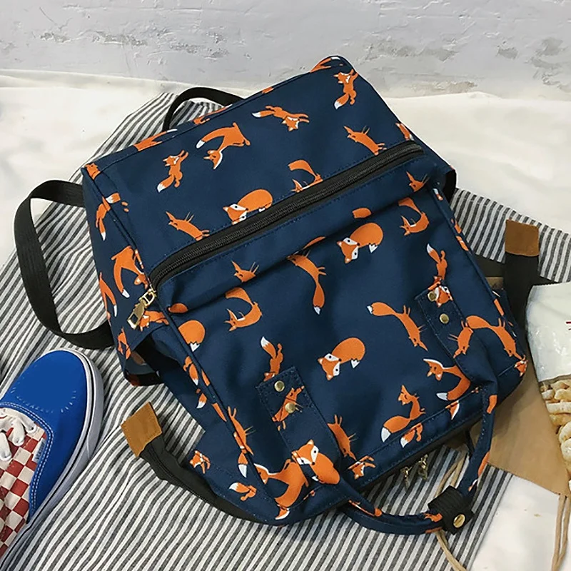 Women Backpack Fashion Fox Pattern Female Backpack School Bag for Girls Harajuku Student Bookbag