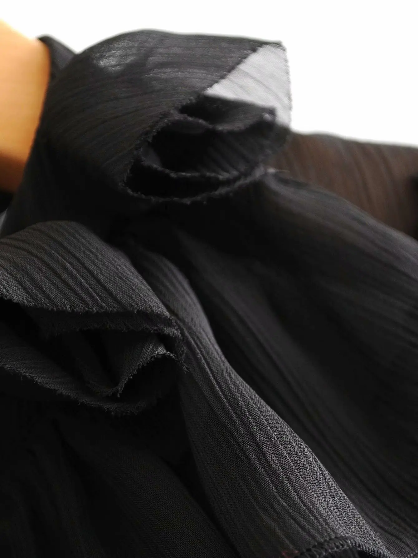 Черные шифоновые топы женские с длинным рукавом каскадные оборки рубашки Лолита милые топы корейские прозрачные майки