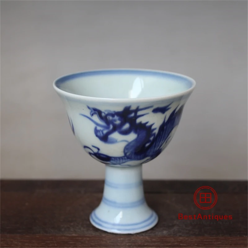 

Daming Xuande Blue and White Single Dragon Cup Hand-painted Antique Vase Decoration Porcelain Collection China Style Home Decor