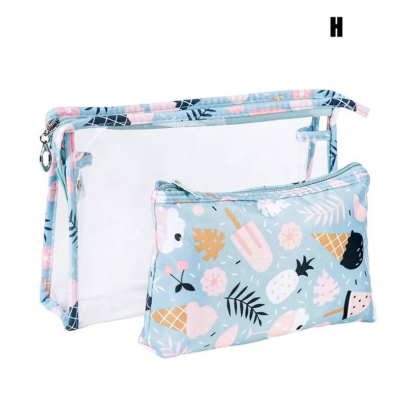 H 2pcs Portable Travel Cosmetic Bags Makeup Organizer Large Capacity Printed Toiletry Pouch Purse Best Sale-WT - Color: H