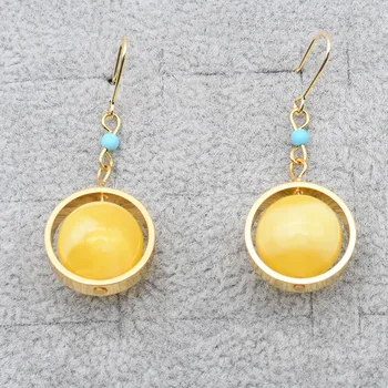 

Ladies New style earrings, round beeswax plus metal ring design, simple and generous