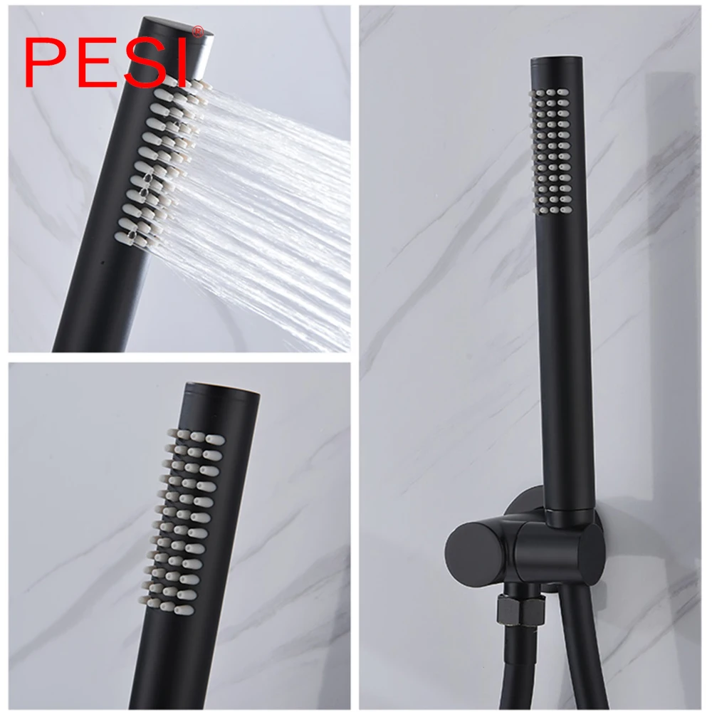 

Classic Style All Brass Round Handheld Shower Head Easy cleaning Wall Mounted Holder Black Matte Black Finish.
