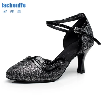 Hot Discount 2806 Women Glitter Latin Dance Shoes Black Gold Sliver Woman Colsed Toe Ballroom Tanog Salsa Shoes For Dancing Girls Shoes For Tango Cicig Co cicig