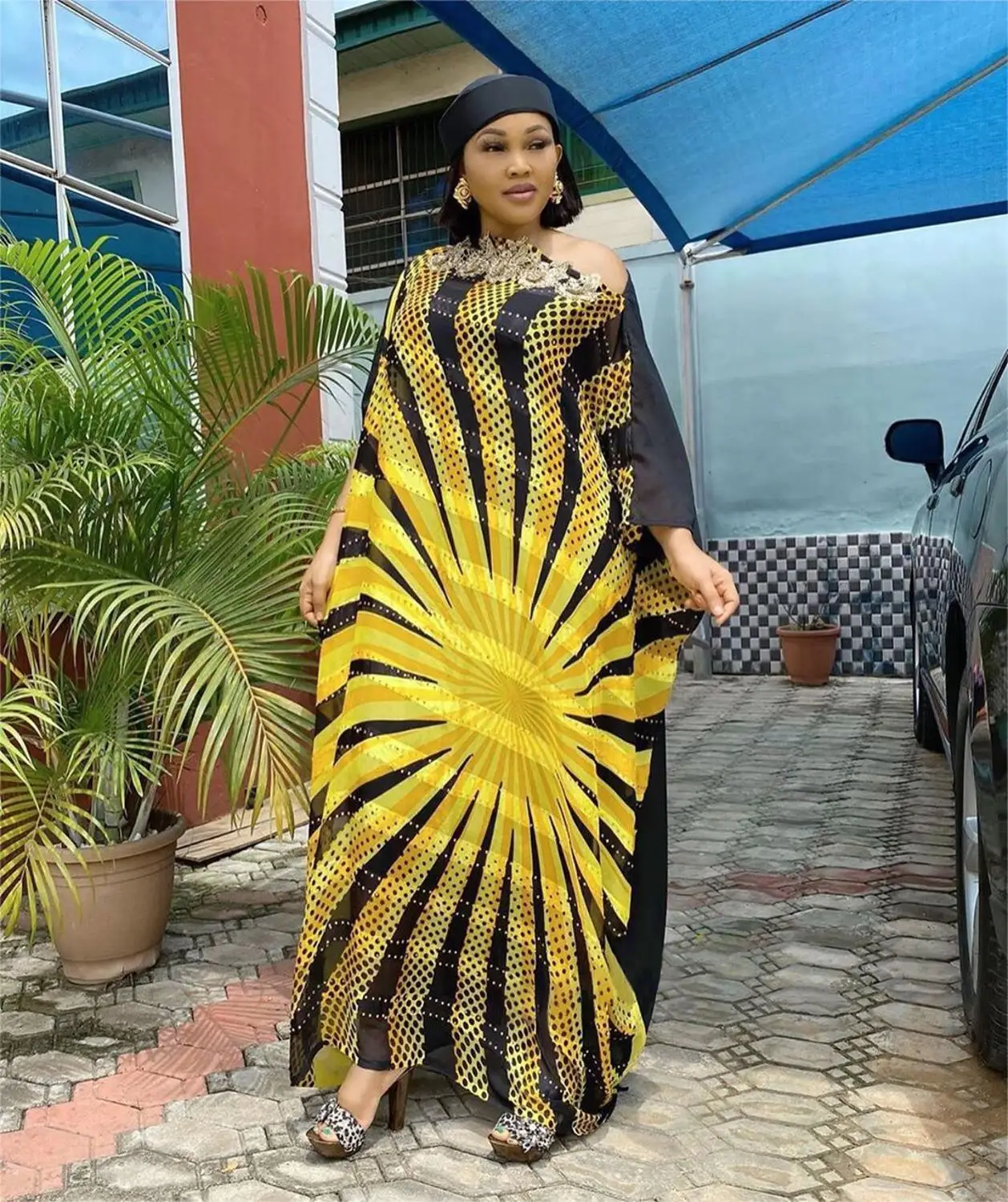 

Muslim Dress African Dresses for Women Dashiki Stripe Print African Clothes Fashion Diamond Appliques Abaya Africa Clothing