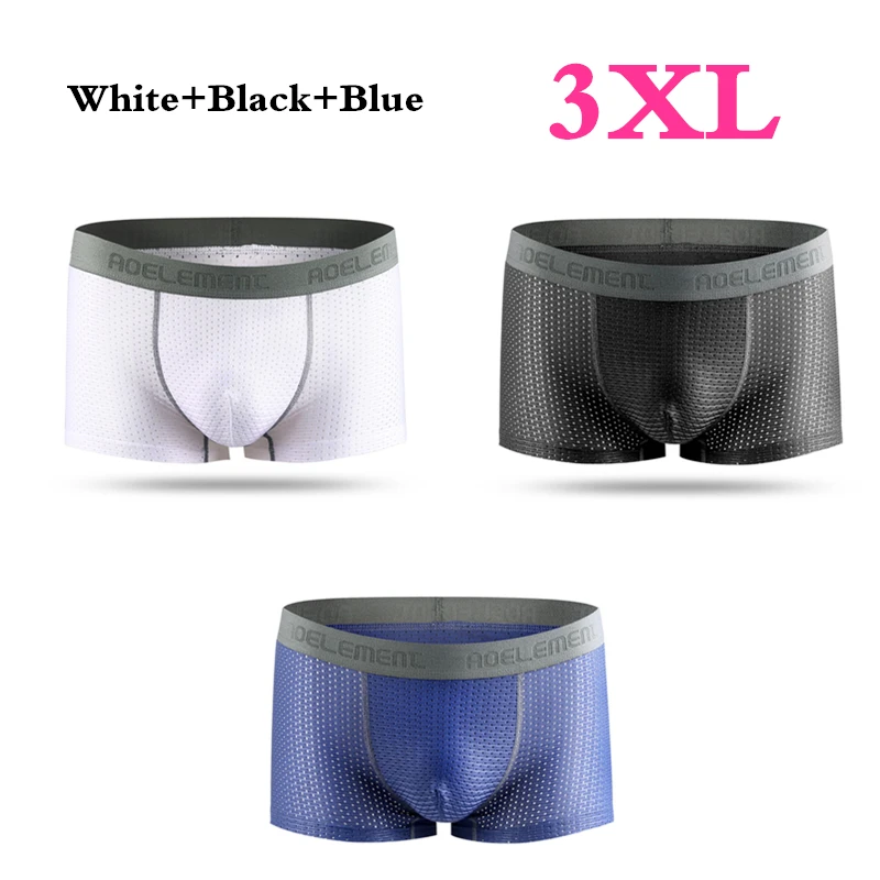 Xiaomi Mijia Ice silk, мужское нижнее белье, дышащие, мягкие, сетчатые, мужские трусы, четыре угла, трусы боксеры, ультра-тонкие, крутые трусы - Цвет: White Black Blue 3XL
