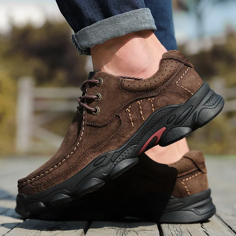 Handmade Genuine Leather Mens Sneakers Walking Driving Breathable Footwear Male Outdoor Leisure Shoes Business Dress Big Size 46