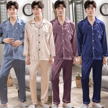 

XIOZU Pajama suit Satin Silk Pajamas Sets Couple Sleepwear Family Pijama Lover Night Suit Men & Women Casual Home Clothing