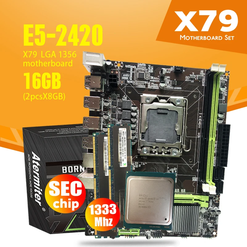 Комплект материнской платы Atermiter X79 1356 с процессором Xeon LGA E5 2420 C2 2 шт. x 8 ГБ = 16 Гб 1333