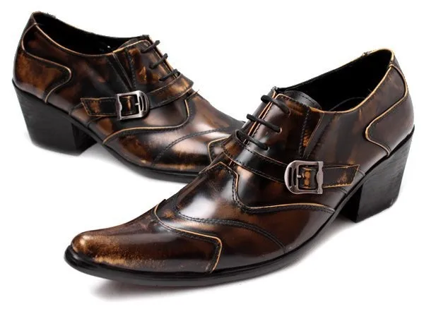 Christia Bella British Style Pointed Toe Men's Brogue Shoes Male Buckle Genuine Leather Shoes Fashion Men Party Heighten Shoes