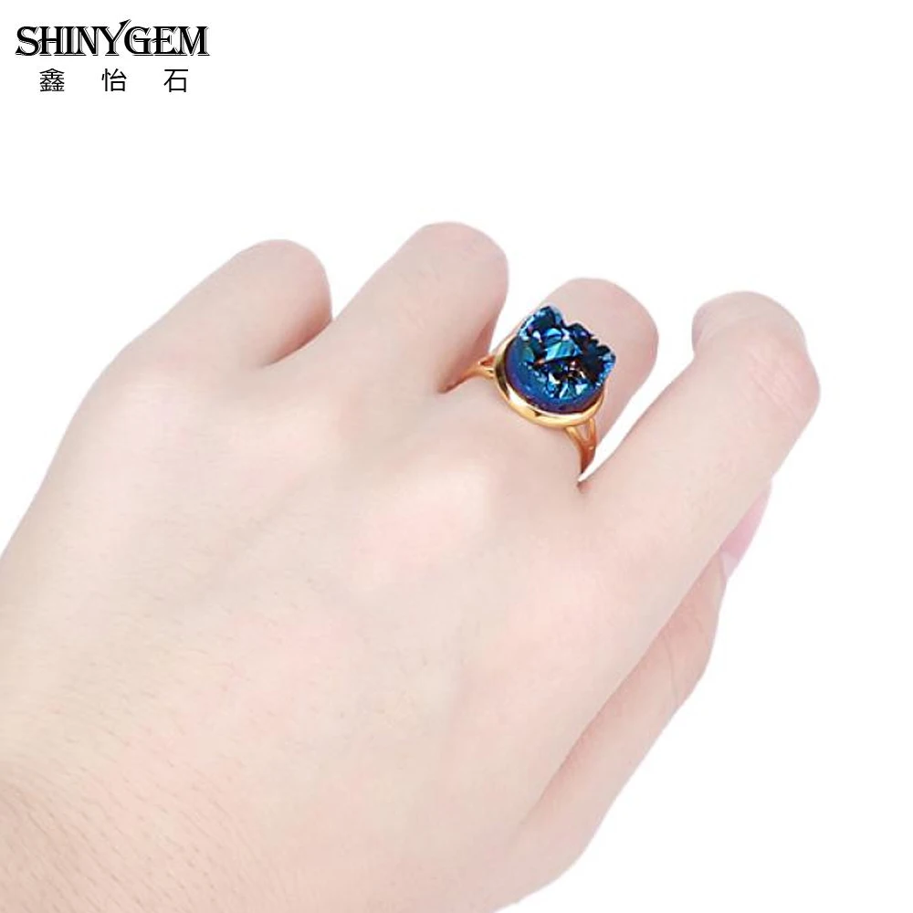 ShinyGem 12*12 мм Винтажное кольцо с натуральным кристаллом классическое золотое