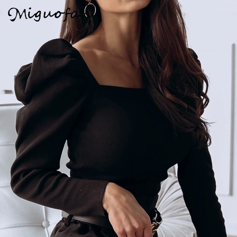 Miguofan knitted sweater black basic puff sleeve pullovers women sexy vintage sweaters spring jumpers female sweter pull 2020 za Miguofan knitted sweater black basic puff sleeve pullovers women sexy vintage sweaters spring jumpers female sweter pull 2020 za
