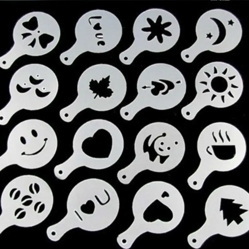 16 шт./компл. латте арт формочки для пирога капучино Foamtool DIY необычный кофейный принт Цветок Модель спрей шаблон бариста трафарет