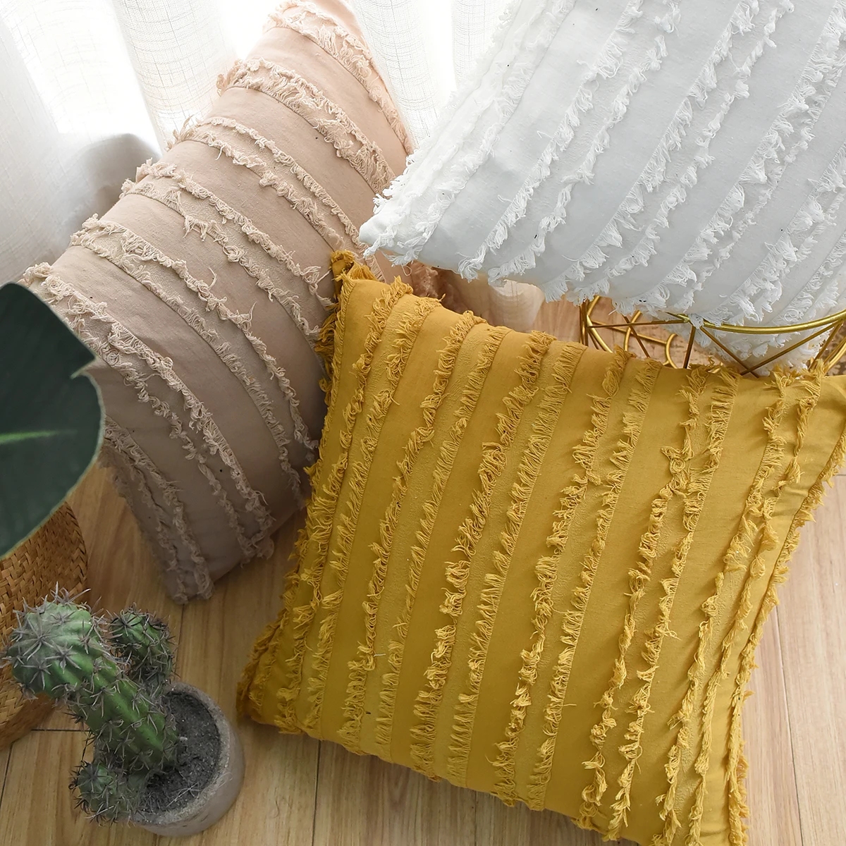 

1/2/4 Pcs Cotton-fabric Square Pillow Cases Tassel Throw Waist Cushion Cover Bed Sofa Pad Lover Couple Gift Home Decor 45x45cm