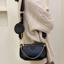Women's Handbags Totes Chains Flap Crossbody-Bags Messenger Plaid Female Casual Fashion