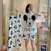 Disney Mickey White Women's Spring Summer Pajamas Set Three-piece Short Sleeve + Shorts + Trousers Soft And Comfortable Homewear 1