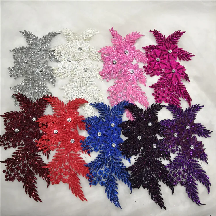 Красочные горячего тиснения аппликация патч кружева цветок свадебное платье