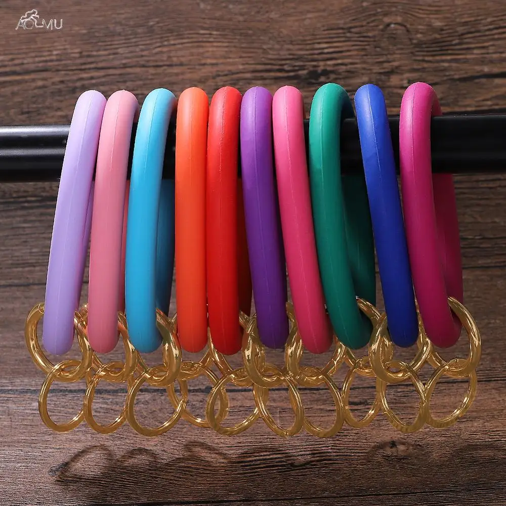 

AOMU 2019 New Silicone O Keychain Bracelet For Women Gold O Clasp Car Keychain Unisex Wrist Strap Beach Accessories Jewelry
