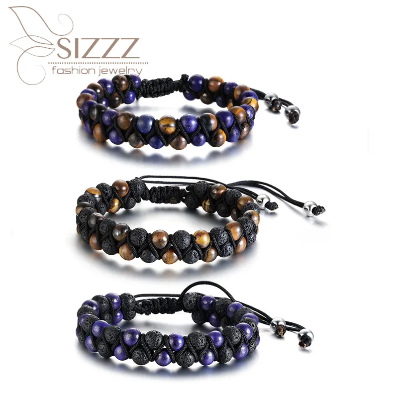 

SIZZZ 2019 New 17-35CM adjustable length volcanic stone weaving bracelet&Bangles For Men