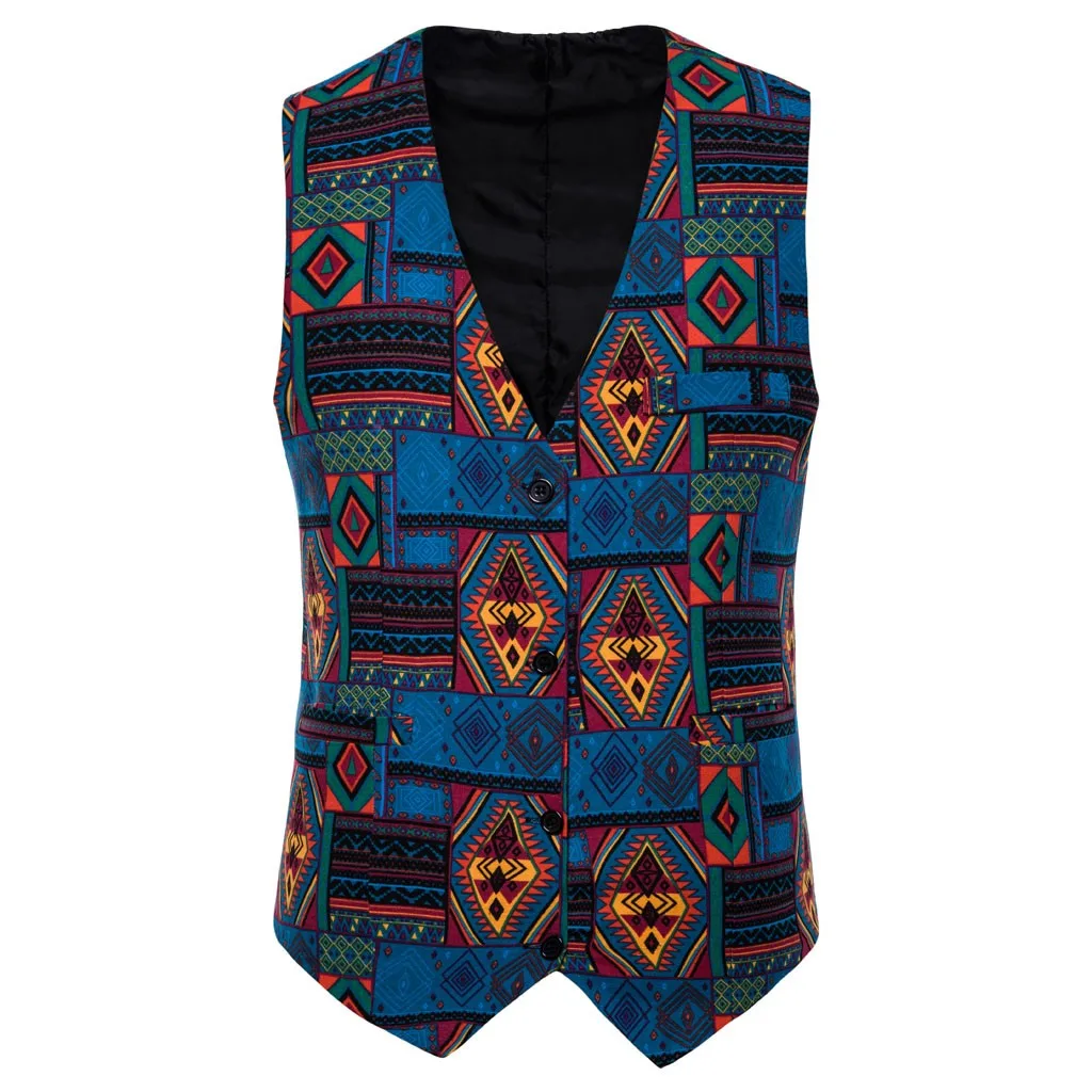 

2019 High Capacity Men Autumn Winter Casual Folk-Custom Button Printed Waistcoat Vest Top Blouse Support Wholesale Dropship