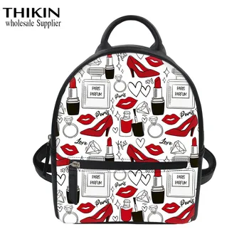 

THIKIN Lipstick Heels Pattern Women Mini Backpack Pu Leather Girls Fashion School Shoulder Bag Ladies Daypack Casual Rucksack